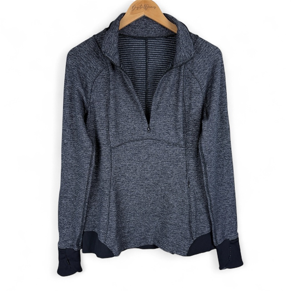 Lululemon Runderful 1/2 Zip Pullover Top 12 Running Thumbholes Black Gray Run